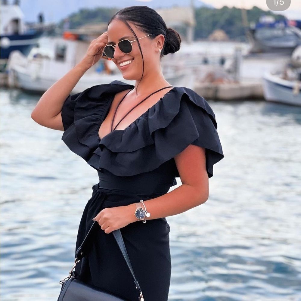 Zara black large ruffle swimsuit